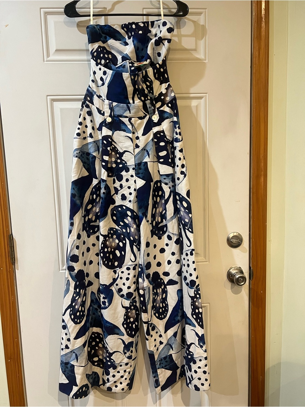 FARM Rio Navy and White Strapless Cut-out Jumpsuit Size XS